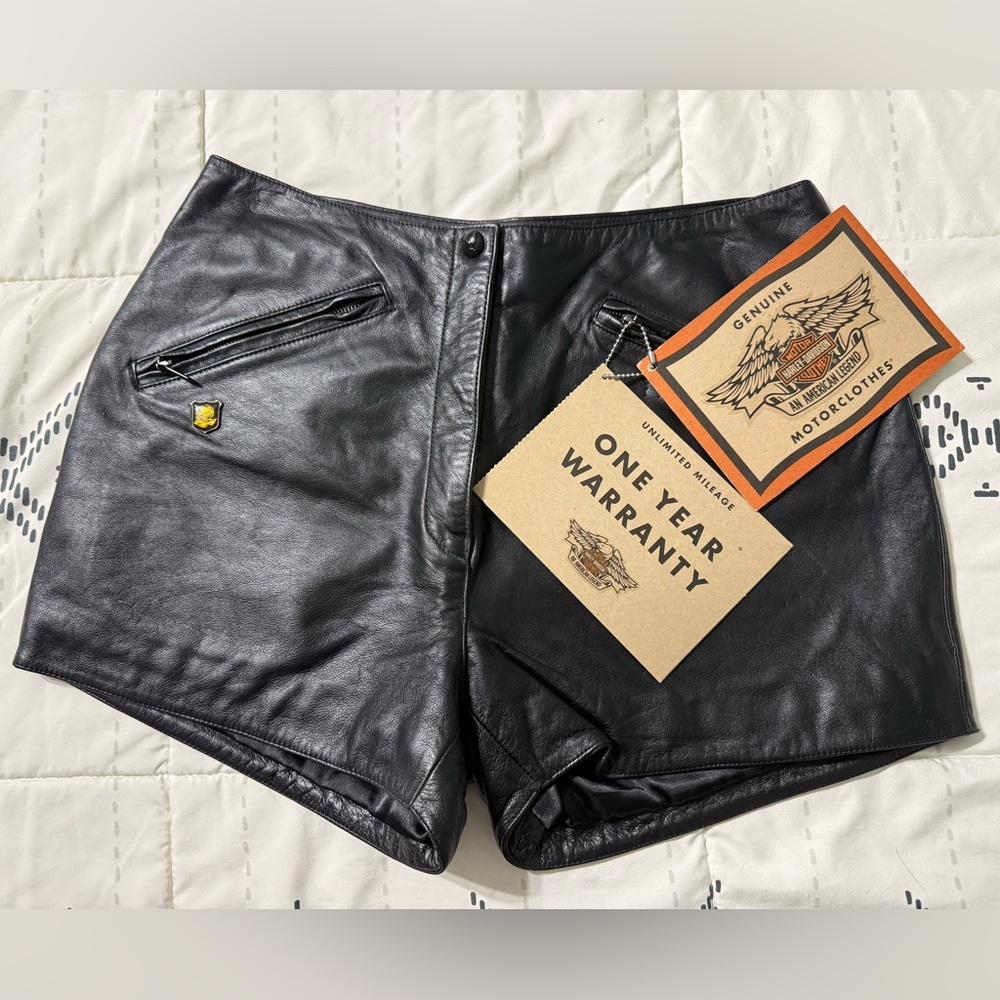 Harley-Davidson Black Leather High Waist Women’s Shorts